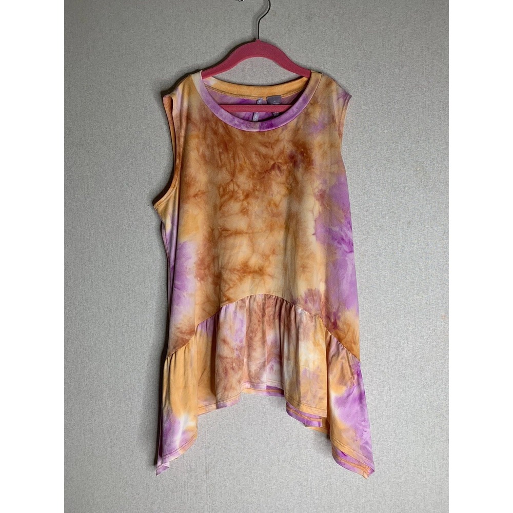 Good Luck Girl Tie Dye Top Girls XL Tangerine Pink Peplum Sharkbite Boho Peplum